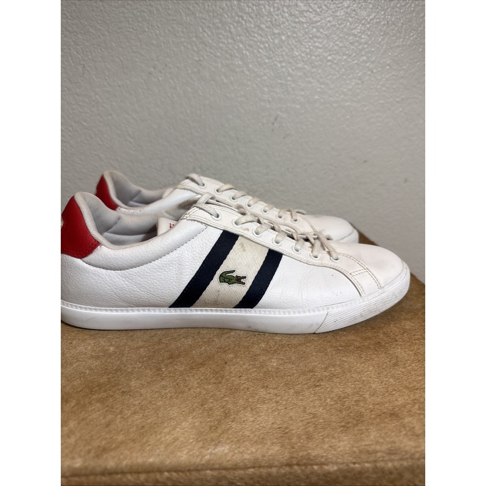 Lacoste Grad Vulc 120 2 P White Navy Red Leather Sneakers Men's Size 12